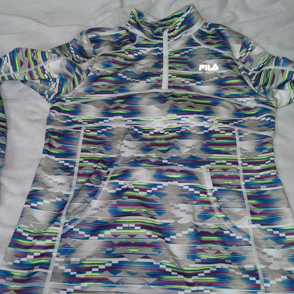 FILA Quarter Zip Pullover Geometric Neon Colors Fleece Lined Womens Size Large - Picture 11 of 15